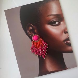Vintage tribal inspired hot pink, orange earrings